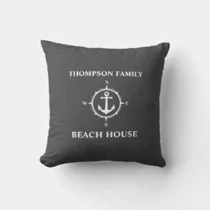 Almofada Seu Nome É Beach House Compass Cinza