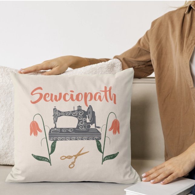 Almofada Sewciopath Funny Quote Sewing Machine (Criador carregado)