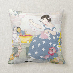 Almofada Sewing em um jardim do Foxglove & das papoilas