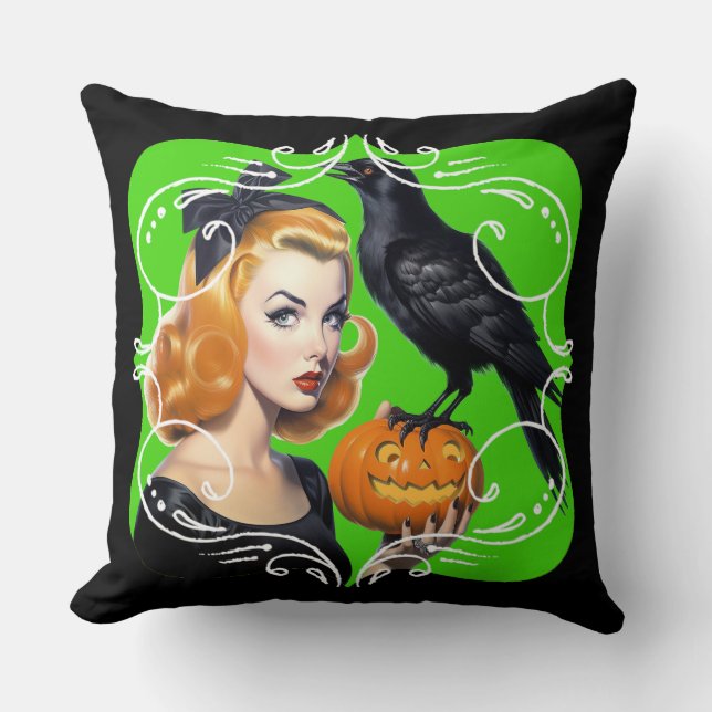 Almofada Sexy Halloween Girl e Raven (Frente)