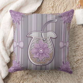 Almofada Shabby Chic Flor de Lavanda em Vidro Listrado