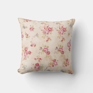 Almofada Shabby Vintage Style cor-de-rosa Rosas azuis flora