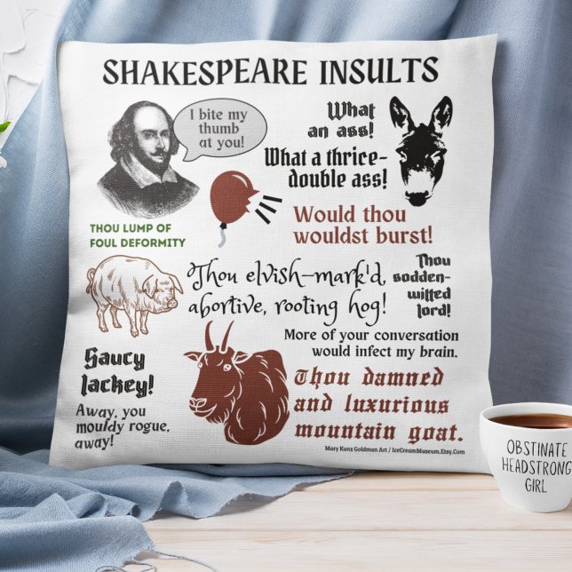 Almofada Shakespeare Insultos cita Boho Funny Literary (Criador carregado)