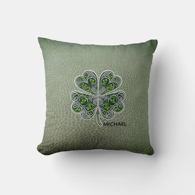 Almofada Shamrock Colover  St.Patrick`s Day Green Leather  (Frente)