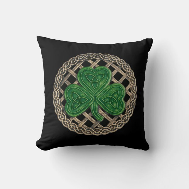 Almofada Shamrock Preto E Números Celtas Travesseiro Revers (Frente)