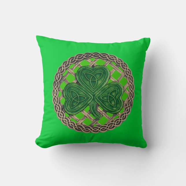 Almofada Shamrock Verde e Números Celtas Travesseiro Revers (Frente)