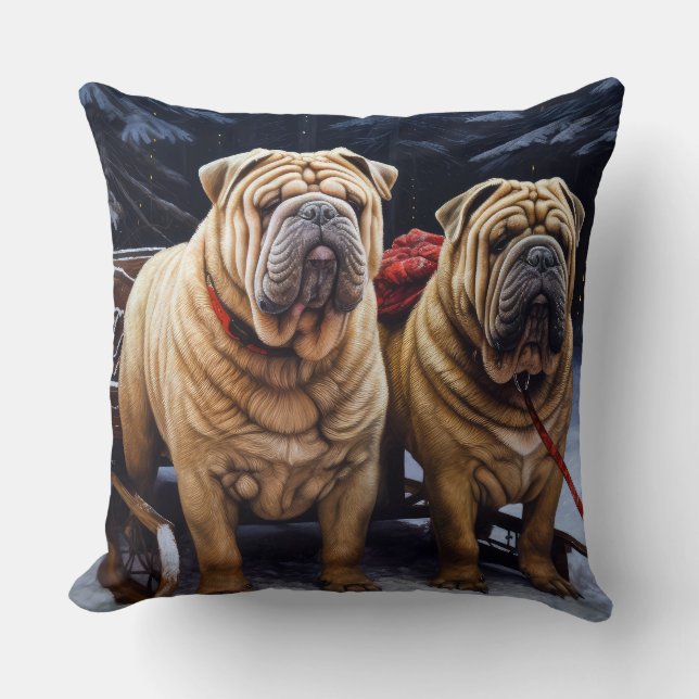 Almofada Shar Pei Snowy Sleigh Decência de Natal (Frente)
