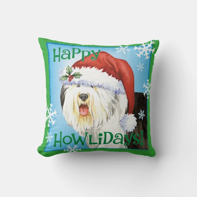 Almofada Sheepdog inglês velho feliz de Howlidays (Frente)