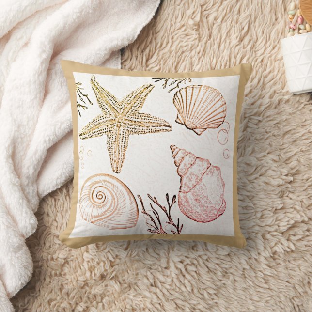 Almofada Shell Beach Beige Neutral Seashells Travesseiro de (Cobertor)