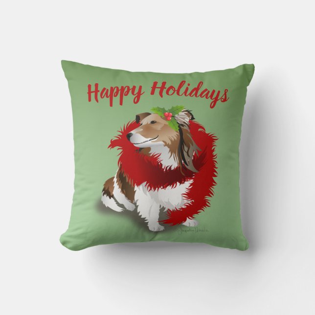Almofada Sheltie, Red Scarf, Holly, Travesseiro decorativo  (Frente)
