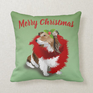 Almofada Sheltie, Red Scarf, Holly, Travesseiro decorativo 