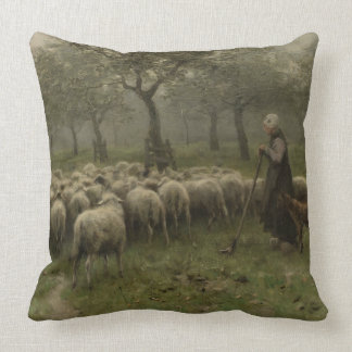 Almofada Shepherdess com um rebanho dos carneiros, malva de