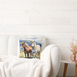 Almofada Shetland Ponies Animal Nature Aquarela Equina