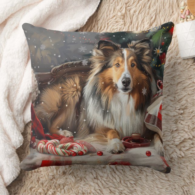 Almofada Shetland Sheepdog Natal Festivo (Cobertor)
