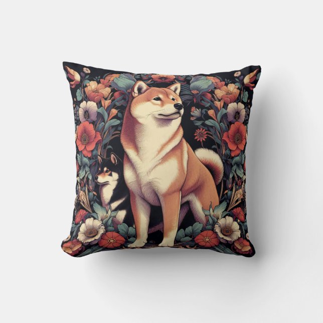 Almofada Shiba Inu Cachorro Pillow William Morris Inspirou (Frente)