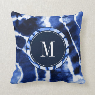 Almofada Shibori Indigo Blue Tie Dye Watercolor Monograma