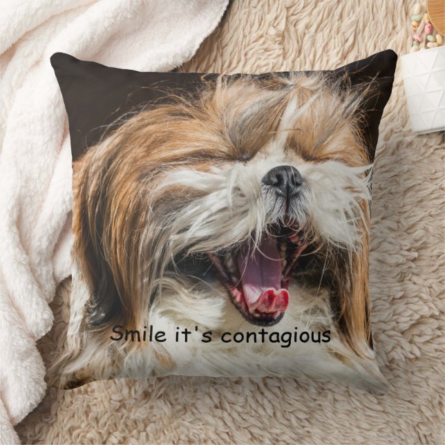 Almofada Shih tzu bocejando sorriso texto personalizar (Cobertor)