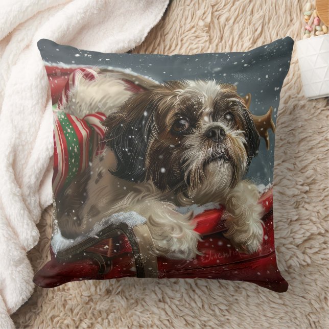 Almofada Shih Tzu Dog Natal Festivo (Cobertor)