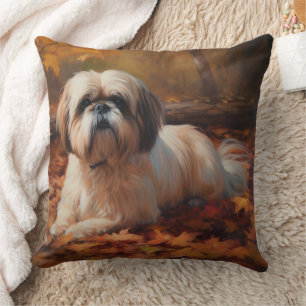 Almofada Shih Tzu nas Folhas de Outono Caem Inspiram