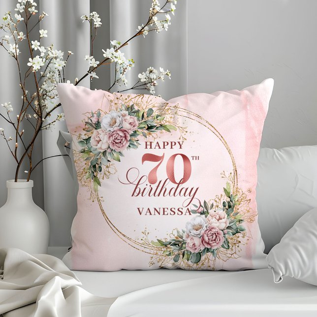 Almofada Shimmering Dusty Pink Boho Pillow 70th Birthday   (Shimmering Dusty Pink Boho Pillow 70th Birthday Pillow)