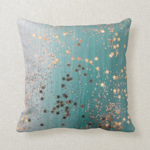 Almofada Shimmery Dourado Stars on Teal