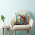 Almofada Shrimp Holding a Glass of Beer<br><div class="desc">A cartoon shrimp is holding a glass of beer while swimming in the ocean,  surrounded by bubbles and coral</div>