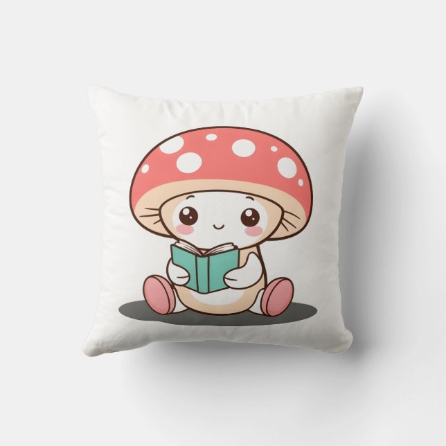 Almofada Shy Mushroom segurando um livro (Verso)