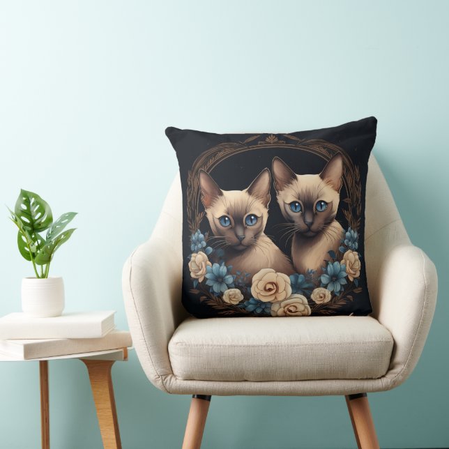 Almofada Siamese Cat Floral Design (Cadeira)