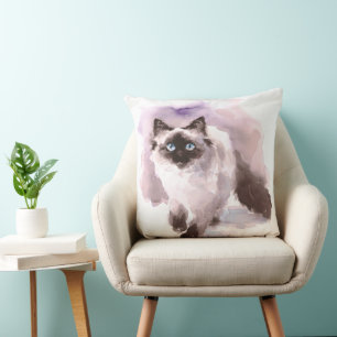 Almofada Siamese Ragdoll Watercolor Cat Walking