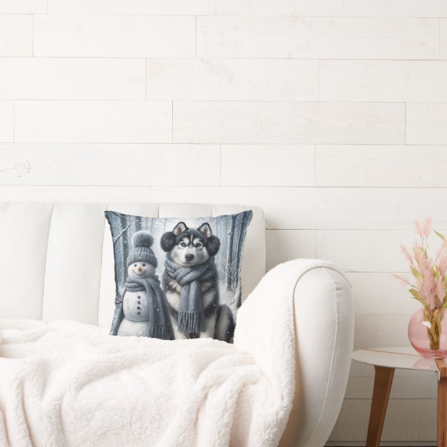 Almofada Siberian Husky Com Snowman (Sofá)