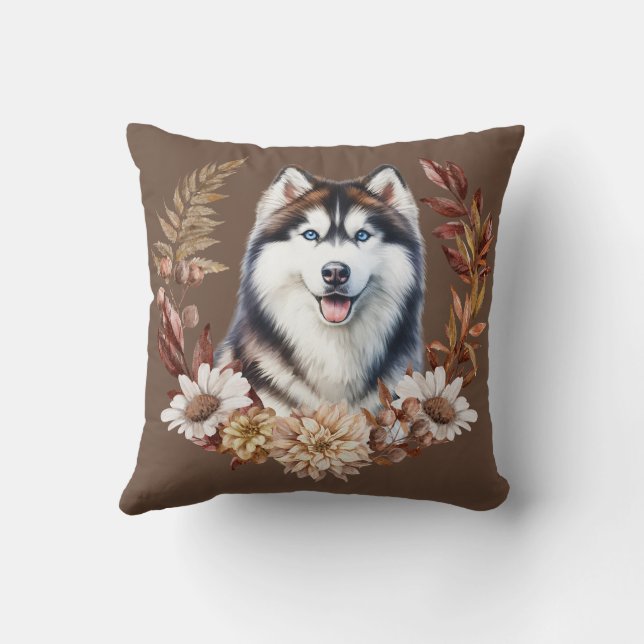 Almofada Siberian Husky Dog Autumn Wreath (Verso)
