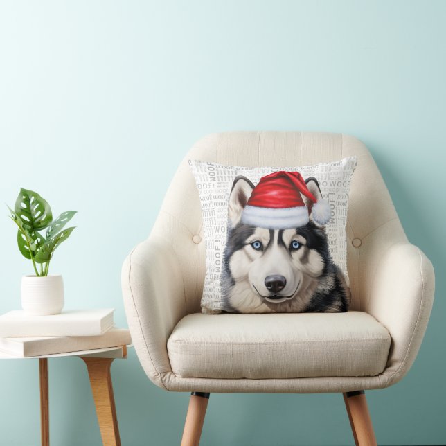 Almofada Siberian Husky Dog Funny Watercolor Natal (Cadeira)