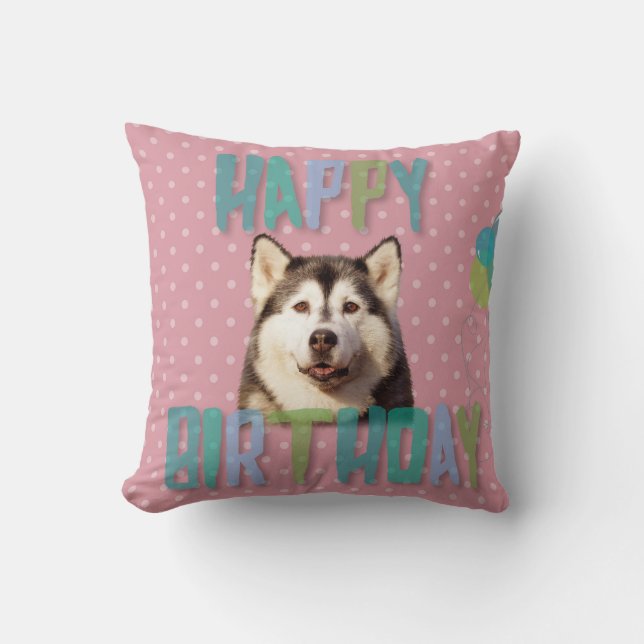 Almofada Siberian Husky Dog Happy Birday (Frente)