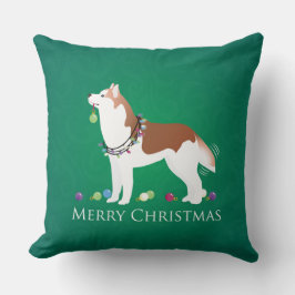 Almofada Siberian Husky - Vermelho - Design de Natal feliz