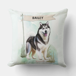 Almofada Siberian Husky Watercolor Personalized Dog
