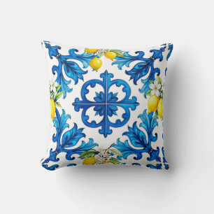 Almofada Siciliano,verão,limão,mosaico,azul