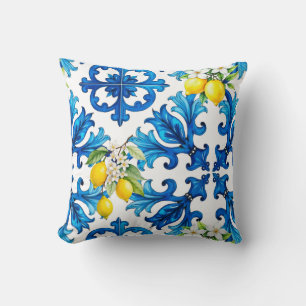 Almofada Siciliano,verão,limão,mosaico,azul