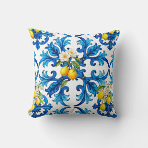 Almofada Siciliano,verão,limão,mosaico,azul,cachecol
