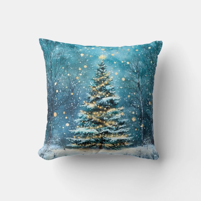 Almofada Silent Night Glow Bright Christmas Forest Tree (Frente)