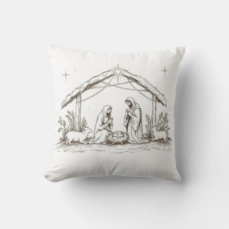 Almofada "Silent Night Nativity – Sepia Sketch Throw Pillow