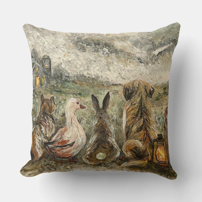 Almofada Silent Watching Whimsical Farmhouse Animals  (Frente)