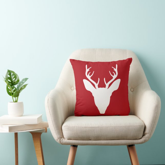 Almofada Silhouette White Deer Head Em Vermelho (Cadeira)