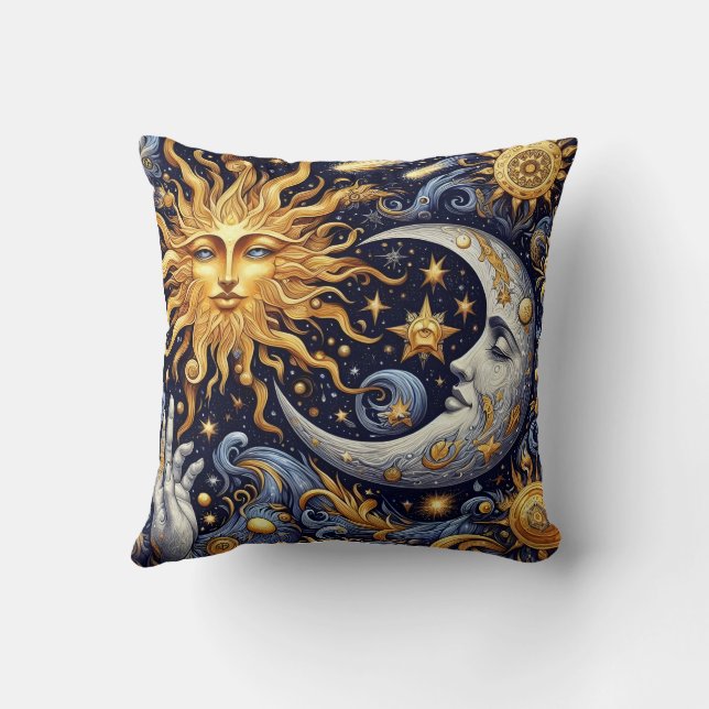 Almofada Silhueta Celestial Meia-Noite Sol e Lua (Verso)