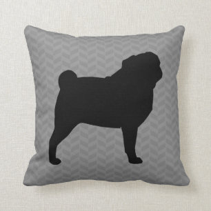 Almofada Silhueta de cachorro preto na Cinza Herringbone