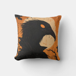 Almofada Silhueta de Corvo Lua Cheia Preto Laranja Hallowee