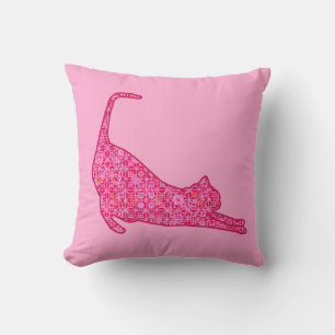 Almofada Silhueta de Gato Esticado em Batik Rosa Fúcsia