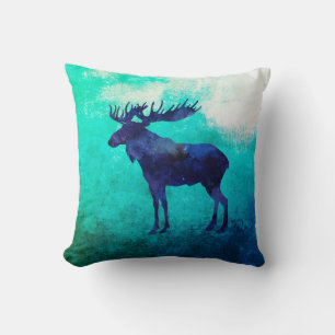 Almofada Silhueta de Moose Celestial com Aquarela