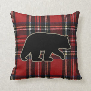 Almofada Silhueta de Urso Negro no País Bonito de Xadrez V