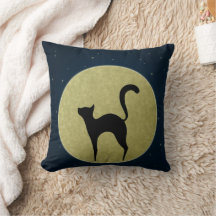 Silhueta elegante de gato preto e lua