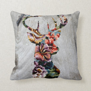 Almofada Silhueta floral da cabeça dos cervos do vintage d